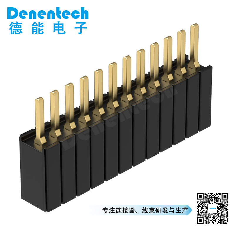 Denentech厂家直供1.27MM*2.54MM排母H4.6单排180度 直插排母 镀金排母